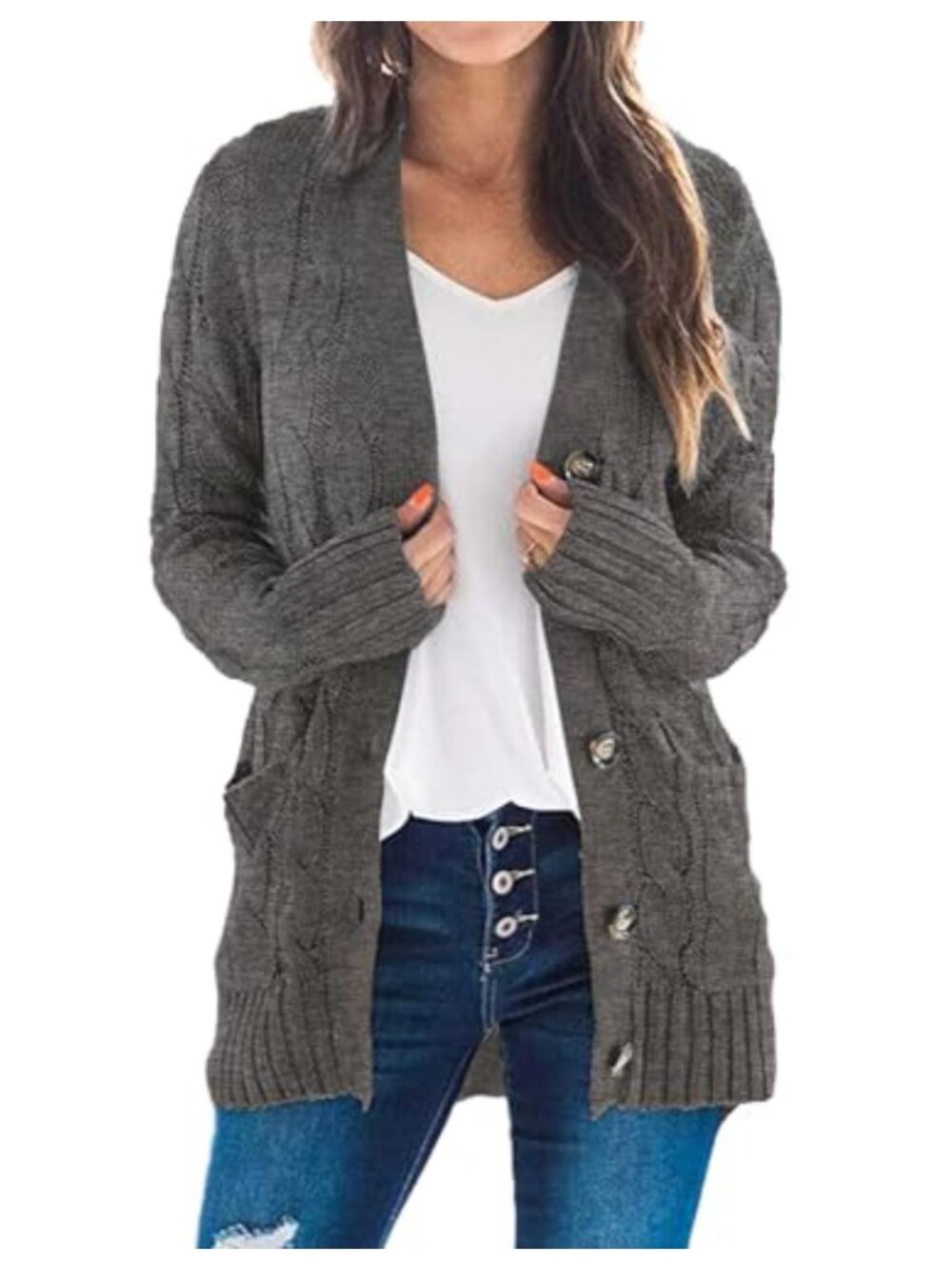 Cable Knit Long Sleeve Button Cardigan Sweater